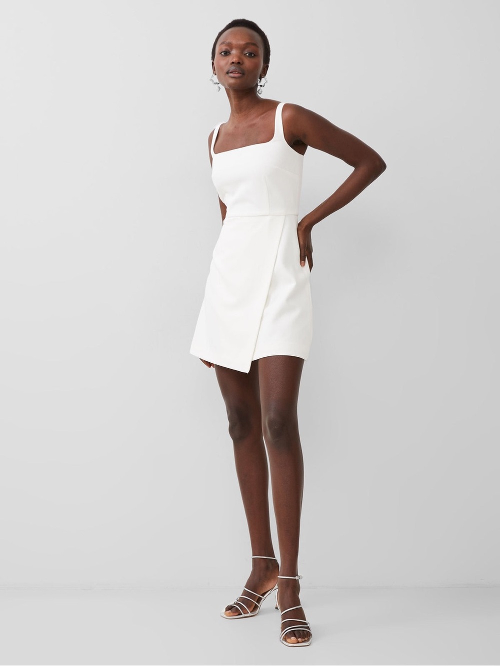 French Connection Hannah Dress | White Square-Neck Mini Dress with Wrap Skirt